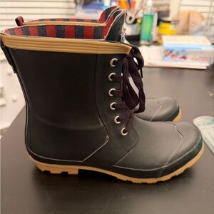 Tommy Hilfiger Black with Red and Blue Striped Interior Rain Boots